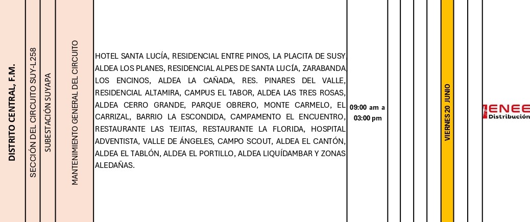 Cortes de energía programados para hoy